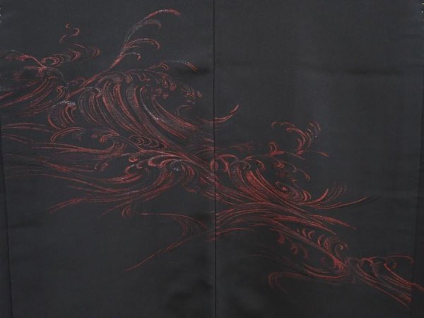 Photo3: 6702T03z560 Vintage Japanese Kimono Silk HAORI Wave Black (3)