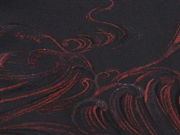 Photo4: 6702T03z560 Vintage Japanese Kimono Silk HAORI Wave Black (4)