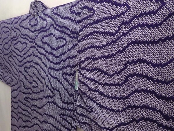 Photo2: 6702T10z400 Vintage Japanese Kimono Silk SHIBORI HAORI  Dark lavender (2)