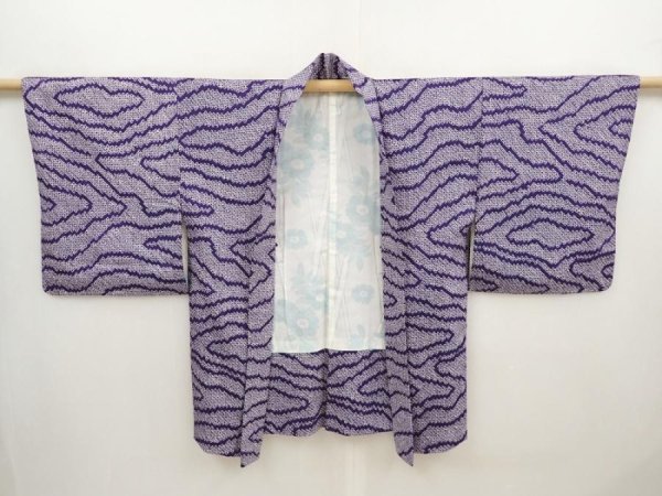 Photo5: 6702T10z400 Vintage Japanese Kimono Silk SHIBORI HAORI  Dark lavender (5)