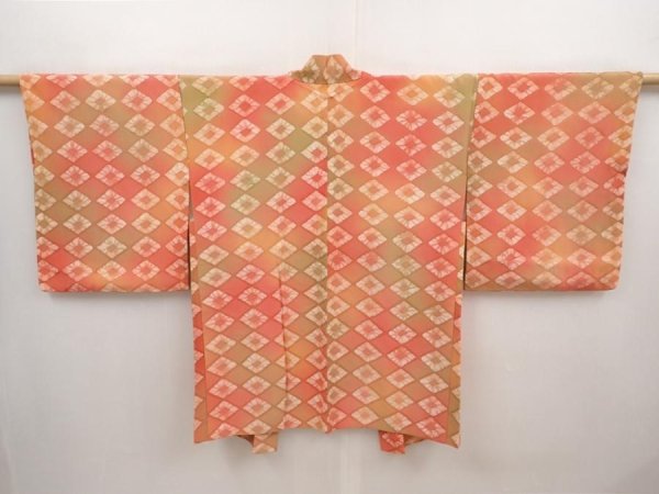 Photo1: 6702T11z500 Vintage Japanese Kimono Silk HAORI  Dark coral (1)