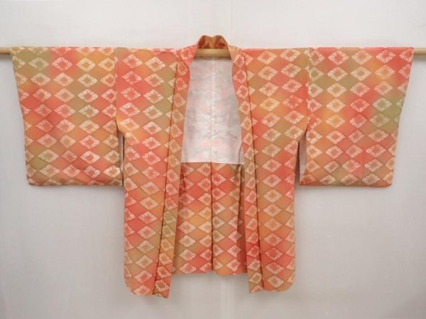 Photo5: 6702T11z500 Vintage Japanese Kimono Silk HAORI  Dark coral (5)