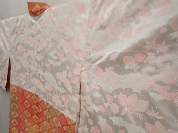 Photo7: 6702T11z500 Vintage Japanese Kimono Silk HAORI  Dark coral (7)