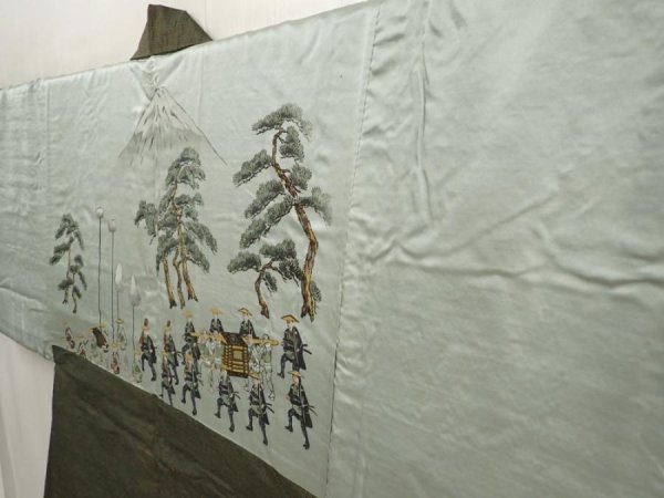 Photo2: 6702T13z610 Vintage Japanese Kimono Silk Men's HAORI Daimyogyoretsu Olive drab (2)