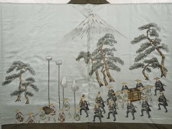 Photo3: 6702T13z610 Vintage Japanese Kimono Silk Men's HAORI Daimyogyoretsu Olive drab (3)