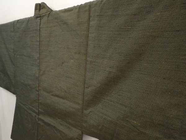 Photo6: 6702T13z610 Vintage Japanese Kimono Silk Men's HAORI Daimyogyoretsu Olive drab (6)