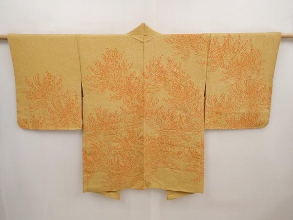 Photo1: 6703T01z610 Vintage Japanese Kimono Silk HAORI Chrysanthemum (1)