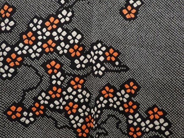 Photo3: 6703T02z510 Vintage Japanese Kimono Silk SHIBORI HAORI Flower Black (3)
