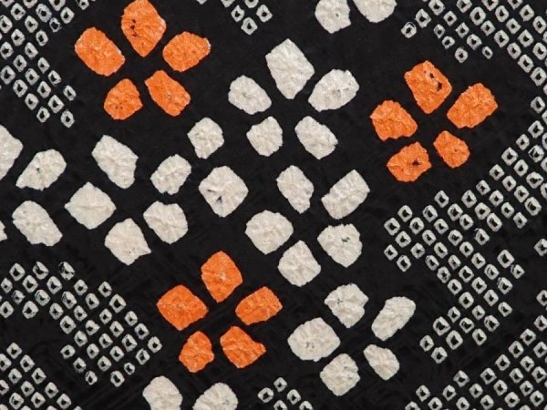 Photo4: 6703T02z510 Vintage Japanese Kimono Silk SHIBORI HAORI Flower Black (4)