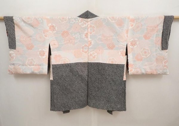 Photo6: 6703T02z510 Vintage Japanese Kimono Silk SHIBORI HAORI Flower Black (6)