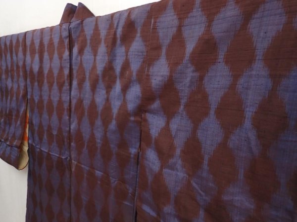 Photo2: 6703T03z450 Antique Japanese Kimono Silk HAORI Tatewaku Dark brown (2)