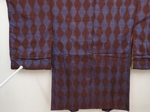 Photo5: 6703T03z450 Antique Japanese Kimono Silk HAORI Tatewaku Dark brown (5)
