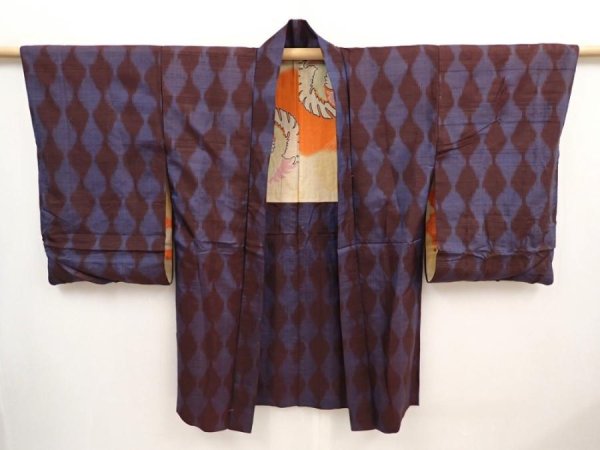 Photo6: 6703T03z450 Antique Japanese Kimono Silk HAORI Tatewaku Dark brown (6)