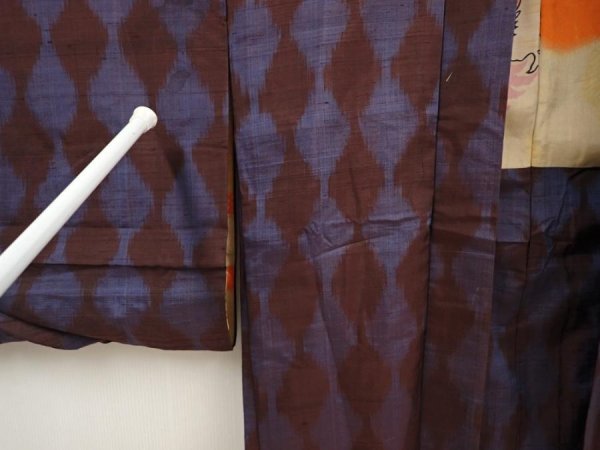 Photo7: 6703T03z450 Antique Japanese Kimono Silk HAORI Tatewaku Dark brown (7)