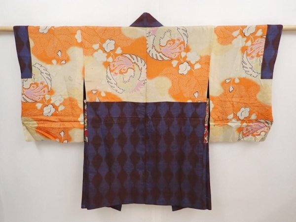 Photo8: 6703T03z450 Antique Japanese Kimono Silk HAORI Tatewaku Dark brown (8)