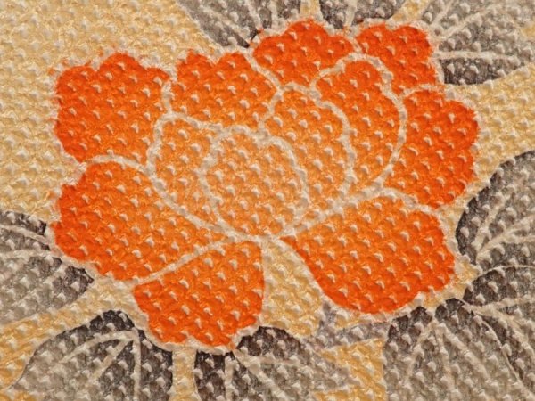 Photo4: 6703T04z420 Vintage Japanese Kimono Silk SHIBORI HAORI Flower Light orange (4)