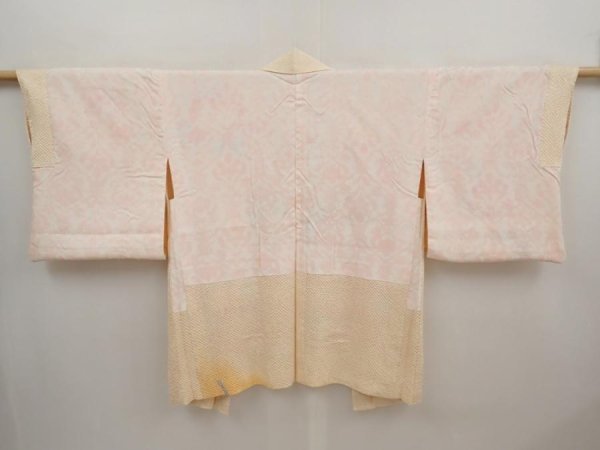 Photo6: 6703T04z420 Vintage Japanese Kimono Silk SHIBORI HAORI Flower Light orange (6)