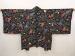 Photo1: 6703T05z590 Vintage Japanese Kimono Silk HAORI Flower Black (1)