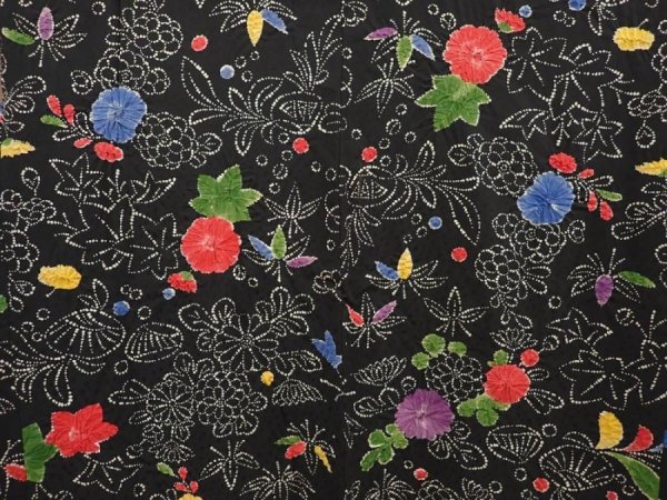 Photo3: 6703T05z590 Vintage Japanese Kimono Silk HAORI Flower Black (3)