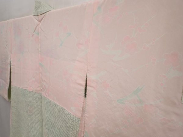 Photo8: 6703T06z560 Vintage Japanese Kimono Silk SHIBORI HAORI Flower Soft green (8)