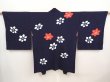 Photo1: 6703T07z620 Vintage Japanese Kimono Silk HAORI Flowers Dark navy (1)