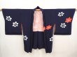 Photo5: 6703T07z620 Vintage Japanese Kimono Silk HAORI Flowers Dark navy (5)