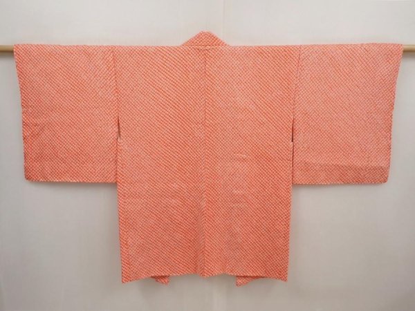 Photo1: 6703T08z450 Vintage Japanese Kimono Silk SHIBORI HAORI  Dark salmon (1)