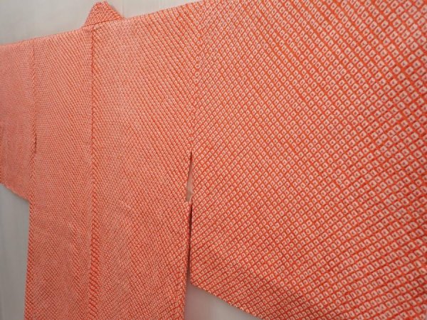 Photo2: 6703T08z450 Vintage Japanese Kimono Silk SHIBORI HAORI  Dark salmon (2)