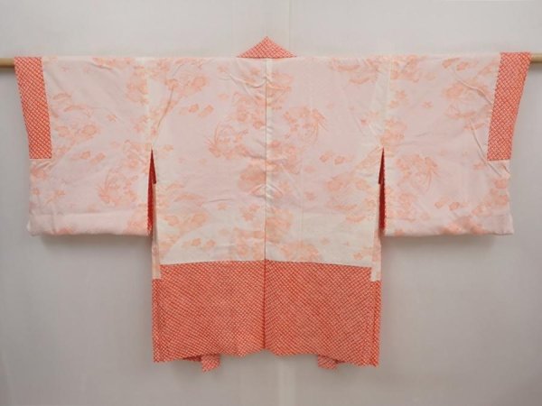 Photo6: 6703T08z450 Vintage Japanese Kimono Silk SHIBORI HAORI  Dark salmon (6)