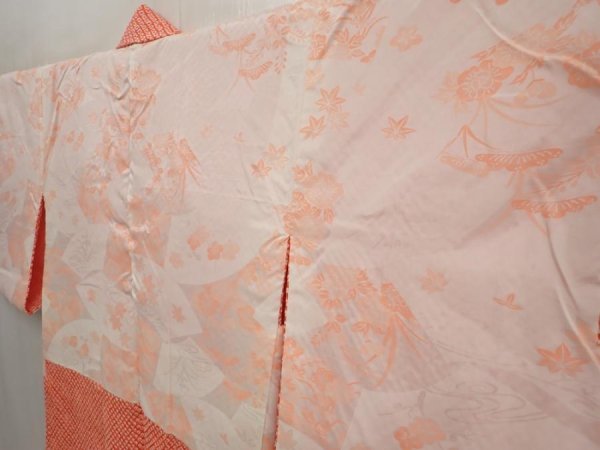 Photo7: 6703T08z450 Vintage Japanese Kimono Silk SHIBORI HAORI  Dark salmon (7)