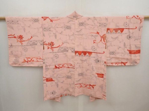 Photo1: 6703T09z590 Vintage Japanese Kimono Silk HAORI Flower Pink (1)