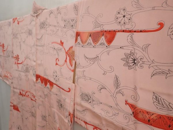 Photo2: 6703T09z590 Vintage Japanese Kimono Silk HAORI Flower Pink (2)
