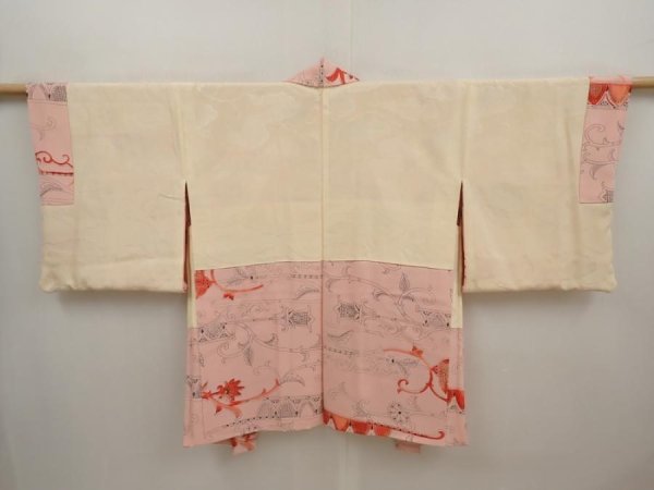 Photo6: 6703T09z590 Vintage Japanese Kimono Silk HAORI Flower Pink (6)