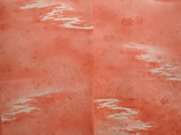 Photo3: 6703T10z610 Vintage Japanese Kimono Silk HAORI Flowers Coral pink (3)