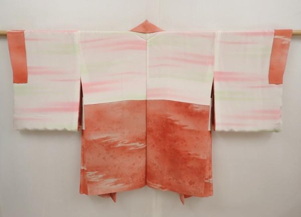 Photo6: 6703T10z610 Vintage Japanese Kimono Silk HAORI Flowers Coral pink (6)