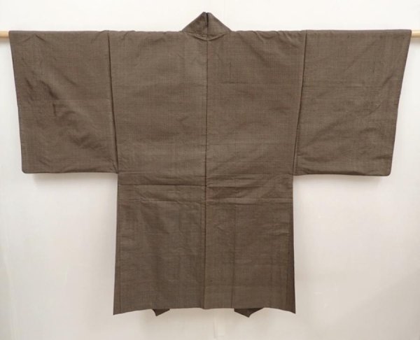 Photo5: 6703T11z430 Vintage Japanese Kimono Silk Men's OSHIMA HAORI Jigami Olive-Brown (5)
