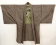 Photo6: 6703T11z430 Vintage Japanese Kimono Silk Men's OSHIMA HAORI Jigami Olive-Brown (6)
