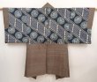 Photo1: 6703T12z480 Vintage Japanese Kimono Silk Men's HAORI  Brown-Gray (1)