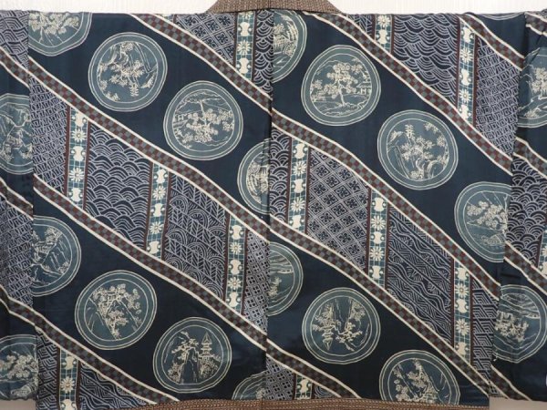 Photo3: 6703T12z480 Vintage Japanese Kimono Silk Men's HAORI  Brown-Gray (3)