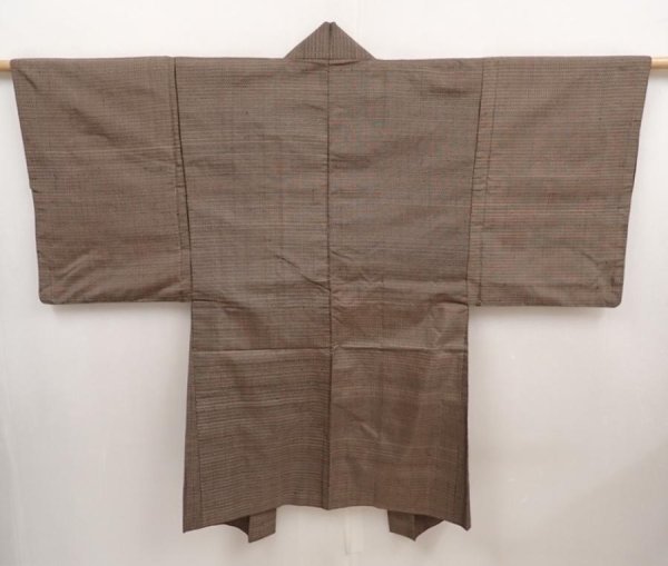 Photo4: 6703T12z480 Vintage Japanese Kimono Silk Men's HAORI  Brown-Gray (4)