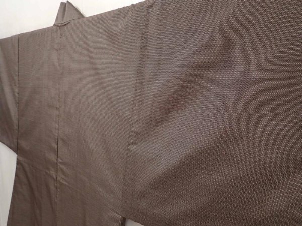Photo7: 6703T13z550 Vintage Japanese Kimono Silk Men's OSHIMA HAORI Pine Brown-Gray (7)