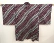 Photo1: 6704T01z440 Antique Japanese Kimono Silk HAORI Wisteria Grape (1)