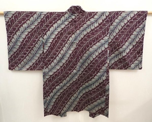 Photo1: 6704T01z440 Antique Japanese Kimono Silk HAORI Wisteria Grape (1)