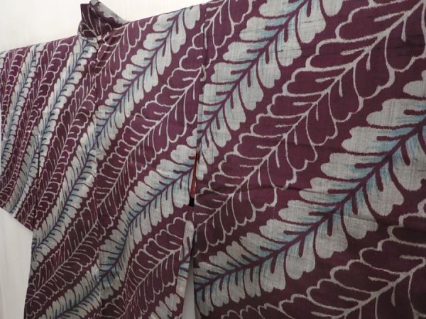 Photo2: 6704T01z440 Antique Japanese Kimono Silk HAORI Wisteria Grape (2)