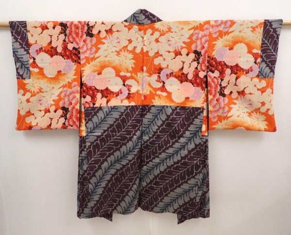 Photo6: 6704T01z440 Antique Japanese Kimono Silk HAORI Wisteria Grape (6)
