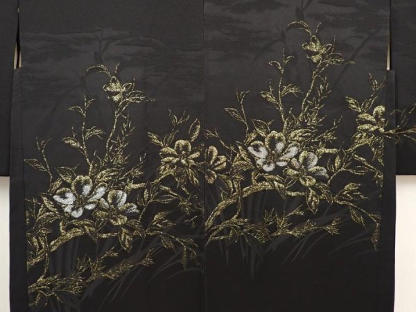 Photo3: 6704T02z530 Vintage Japanese Kimono Silk HAORI Flower Black (3)