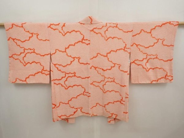 Photo1: 6704T03z580 Vintage Japanese Kimono Silk SHIBORI HAORI Cloud Peach (1)