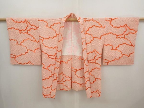 Photo5: 6704T03z580 Vintage Japanese Kimono Silk SHIBORI HAORI Cloud Peach (5)