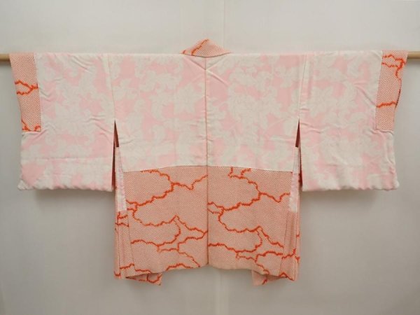 Photo6: 6704T03z580 Vintage Japanese Kimono Silk SHIBORI HAORI Cloud Peach (6)