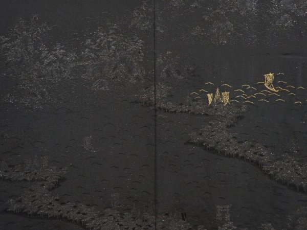 Photo3: 6704T04z610 Vintage Japanese Kimono Silk HAORI Itsukushima Shrine Black (3)